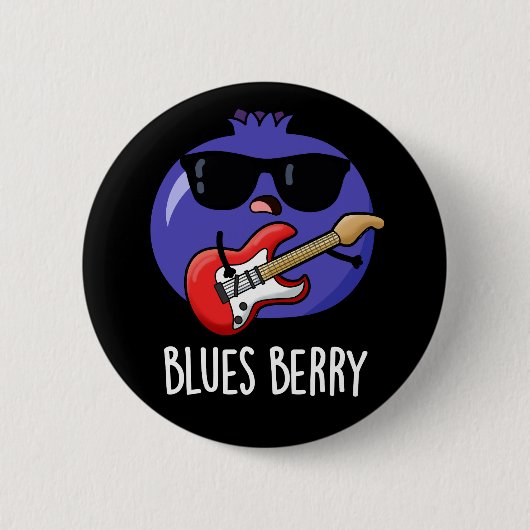 Blues Berry Grappig Fruit Pun Dark BG Ronde Button 5,7 Cm (Voorkant)
