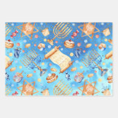 Blues Chanoeka Waterverf Pattern Menorah Inpakpapier Vel (Voorkant)