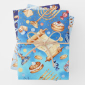 Blues Chanoeka Waterverf Pattern Menorah Inpakpapier Vel (In situ)