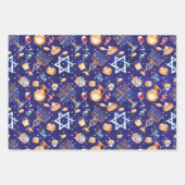 Blues Chanoeka Waterverf Pattern Menorah Inpakpapier Vel (Voorkant 3)