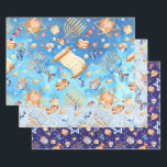 Blues Chanoeka Waterverf Pattern Menorah Inpakpapier Vel<br><div class="desc">Dit ontwerp is gemaakt door middel van digitale kunst. Het kan gepersonaliseerd zijn in de ruimte die beschikbaar is. Neem contact met me op colorflowcreations@gmail.com als je dit ontwerp op een ander product wilt gebruiken. Koop mijn oorspronkelijke abstracte acrylschilderij te koop op www.etsy.com/shop/colorflowart. Zie meer van mijn creaties of volg...</div>