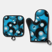 Blues Concentrische cirkel orbitaal Abstracte kuns Ovenwant & Pannenlap Set (Voorkant)