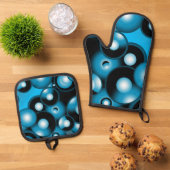 Blues Concentrische cirkel orbitaal Abstracte kuns Ovenwant & Pannenlap Set (Top down)