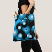 Blues Concentrische cirkel orbitaal Abstracte kuns Tote Bag (Dichtbij)