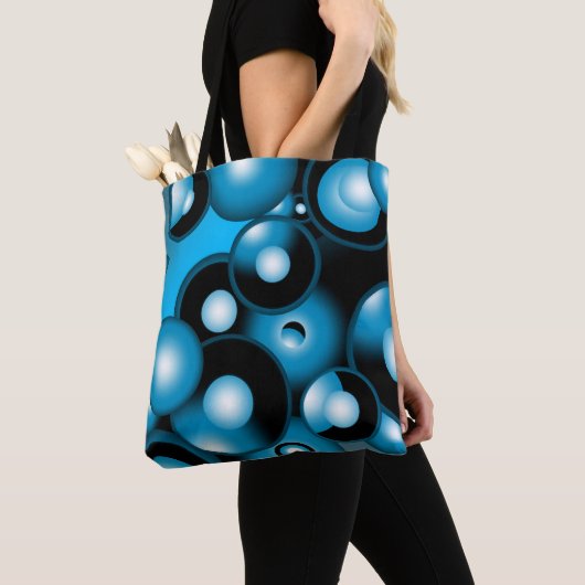 Blues Concentrische cirkel orbitaal Abstracte kuns Tote Bag (Dichtbij)