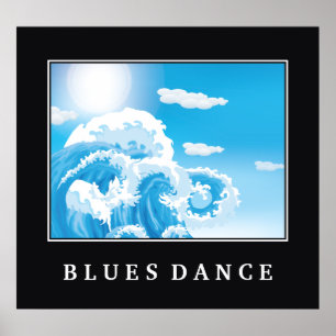 Blues dans blauwe witte oceaan golven motivatie poster