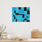 Blues en zwarte Abstracte kunst geometrisch ontwer Poster (Keuken)