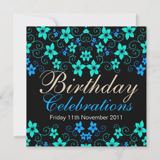  Blues Floral Birthday Uitnodiging (Voorkant)