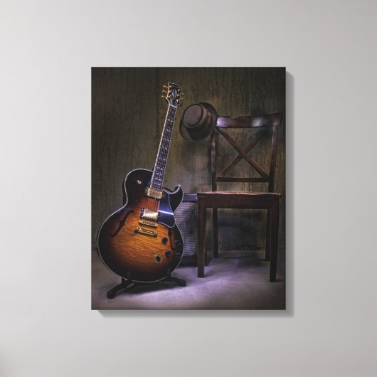 Blues gitaar en stoel canvas afdruk (Voorkant)