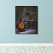 Blues gitaar en stoel canvas afdruk (Insitu (Houten vloer))