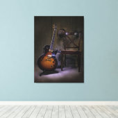 Blues gitaar en stoel canvas afdruk (Insitu (Houten vloer))