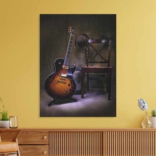 Blues gitaar en stoel canvas afdruk (Insitu (Woonkamer))