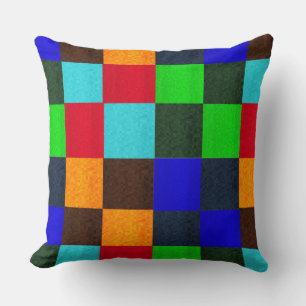 Blues Greens Multi Colored Mosaic Checks Pattern Kussen