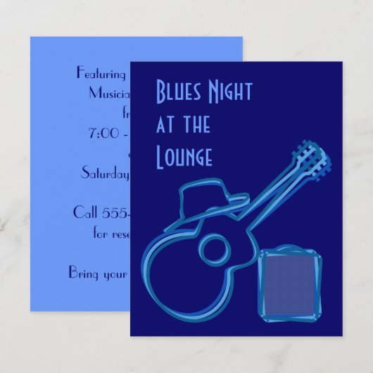 Blues Guitar Invitation Kaart (Voorkant / Achterkant)