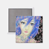 Blues Haar Origineel Anime Meisje Magneet (Voorkant / Achterkant)