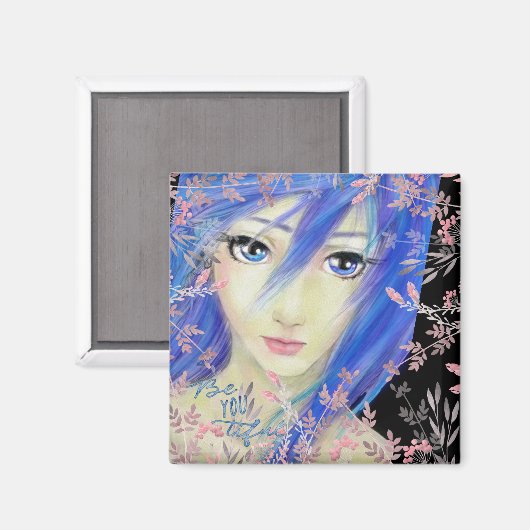 Blues Haar Origineel Anime Meisje Magneet (Voorkant / Achterkant)