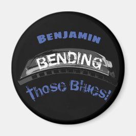 Blues harmonica player buending humor musicus magneet