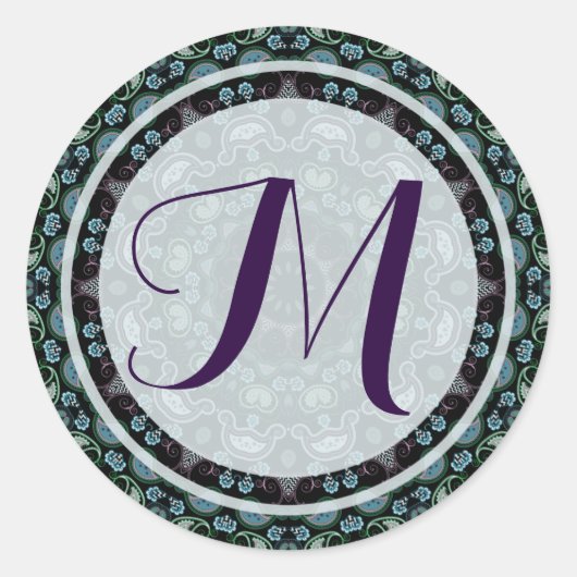 Blues Kaleidoscope Monogram Round Sticker, Glossy Ronde Sticker (Voorkant)