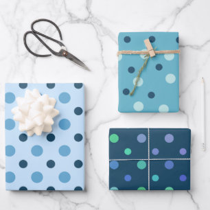 Blues met Stippen Complementaire Set van 3 Assorte Inpakpapier Vel
