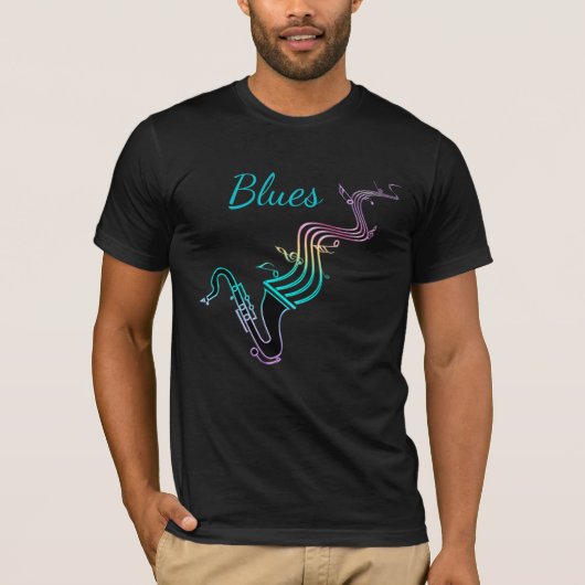 Blues Music Saxophone en Musical Notes T-shirt (Voorkant)