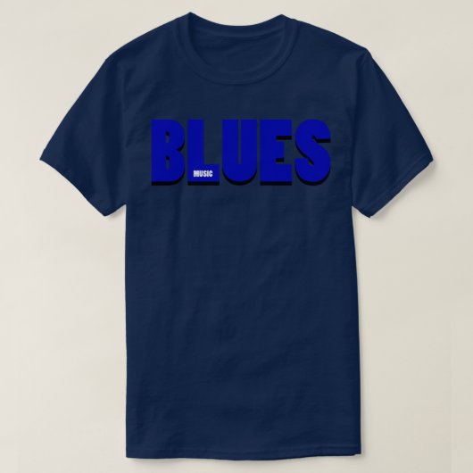 BLUES MUSICBlue White Text T-shirt (Design voorkant)