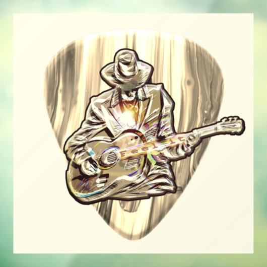 Blues Musician achter Pick - Voel de muziek Raamsticker (Vel 3)