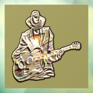 Blues Musician - Voel de muziek aan Raamsticker
