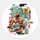 Blues musicus abstract ronde sticker (Voorkant)