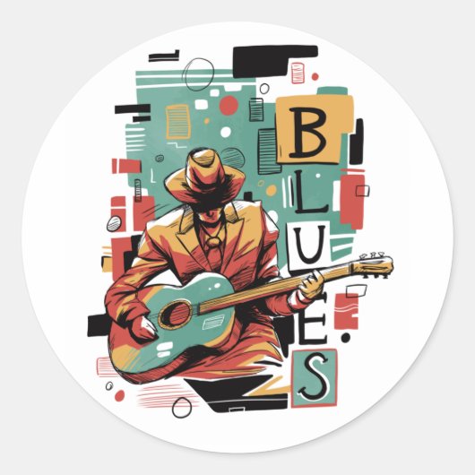 Blues musicus abstract ronde sticker (Voorkant)