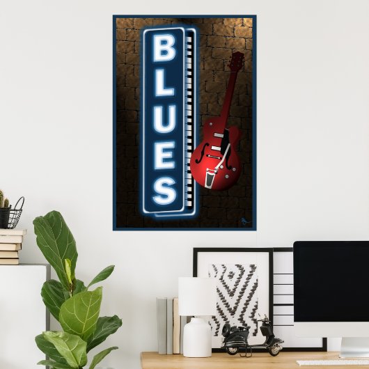 Blues Neon Sign Poster (Thuiskantoor)