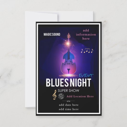 Blues Night Invitation Flat Card Bedankkaart (Voorkant)