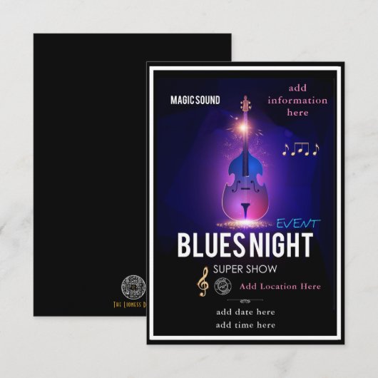 Blues Night Invitation Flat Card Bedankkaart (Voorkant / Achterkant)