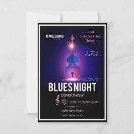 Blues Night Invitation Flat Card Bedankkaart