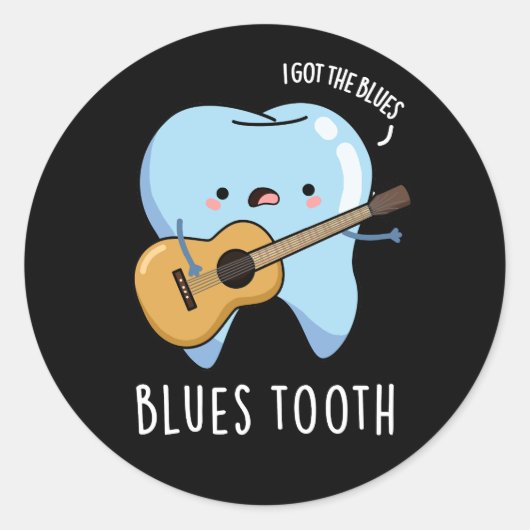 Blues Tooth Funny Dental Music Pun Dark BG Ronde Sticker (Voorkant)