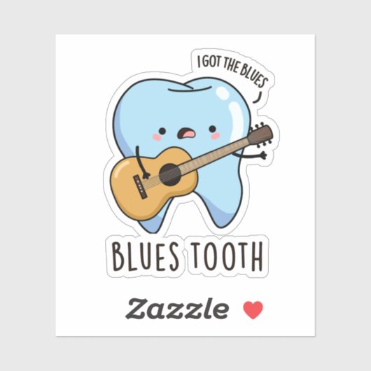 Blues Tooth Funny Dental Music Pun Sticker (Vel)