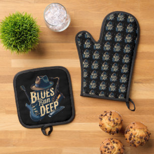 Bluesmuziek retro esthetische jazz ovenwant & pannenlap set