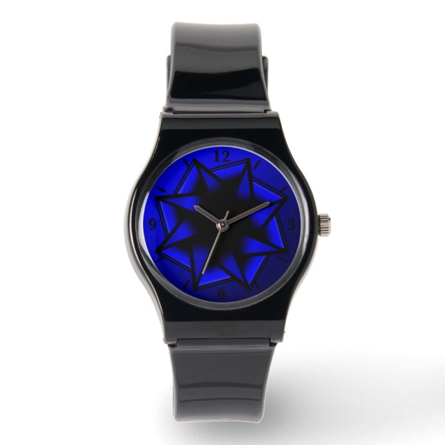 Bluesy Blue Gradient Star Bow Horloge (Voorkant)