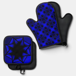 Bluesy Blue Gradient Star Bow Ovenwant & Pannenlap Set