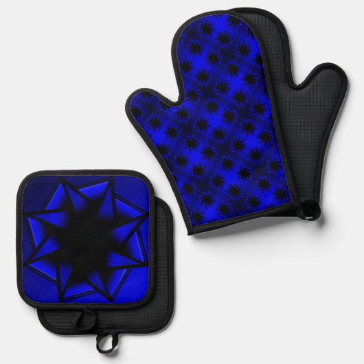 Bluesy Blue Gradient Star Bow Ovenwant & Pannenlap Set (Voorkant / Achterkant)