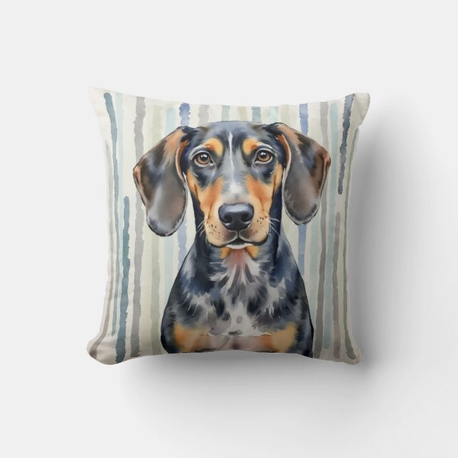 Bluetick Coonhound Aquarel Regenstreep Kunst Kussen (Voorkant)