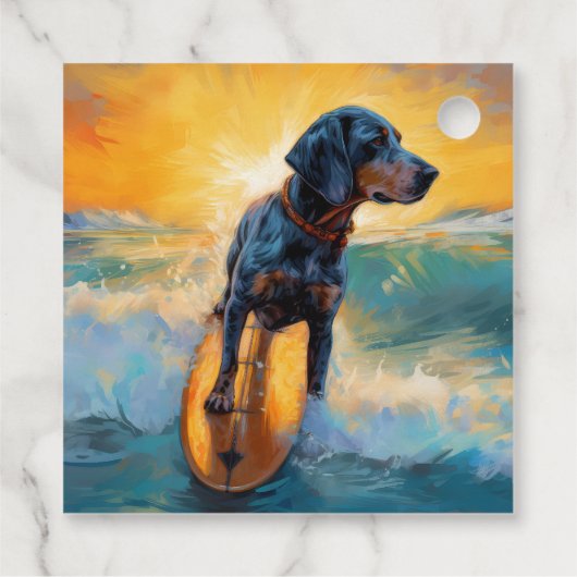 Bluetick Coonhound Beach Surfen schilderij Bedankjes Labels (Achterkant)