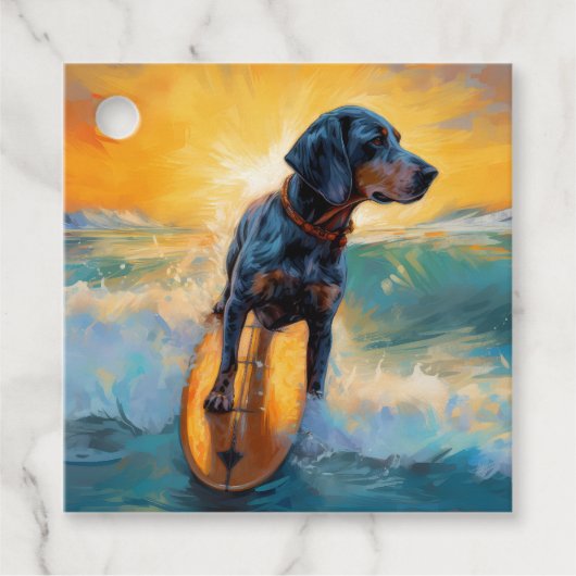Bluetick Coonhound Beach Surfen schilderij Bedankjes Labels (Voorkant)