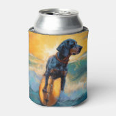 Bluetick Coonhound Beach Surfen schilderij Blikjeskoeler (Blikje Voorkant)