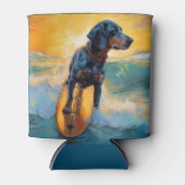 Bluetick Coonhound Beach Surfen schilderij Blikjeskoeler (Voorkant)