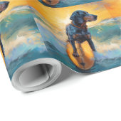 Bluetick Coonhound Beach Surfen schilderij Cadeaupapier (Rol Hoek)