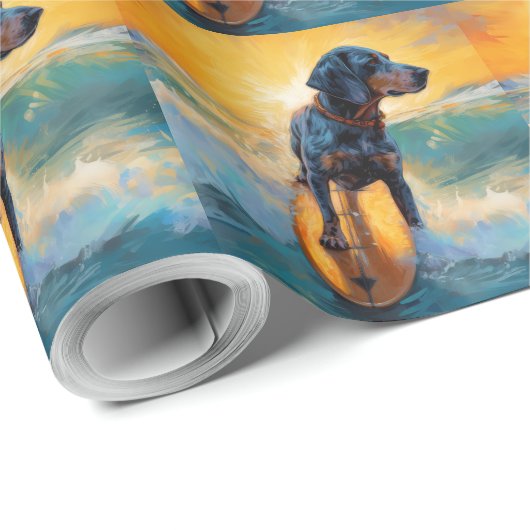Bluetick Coonhound Beach Surfen schilderij Cadeaupapier (Rol Hoek)