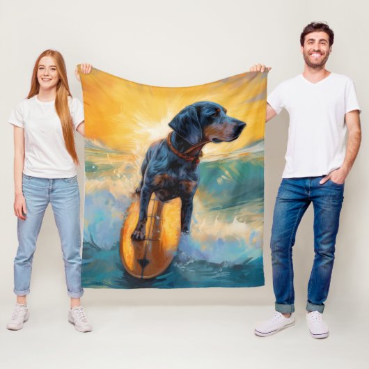 Bluetick Coonhound Beach Surfen schilderij Fleece Deken (In situ)