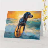 Bluetick Coonhound Beach Surfen schilderij Kaart (Gele Bloem)