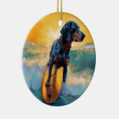Bluetick Coonhound Beach Surfen schilderij Keramisch Ornament (Rechts)
