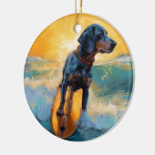 Bluetick Coonhound Beach Surfen schilderij Keramisch Ornament (Links)